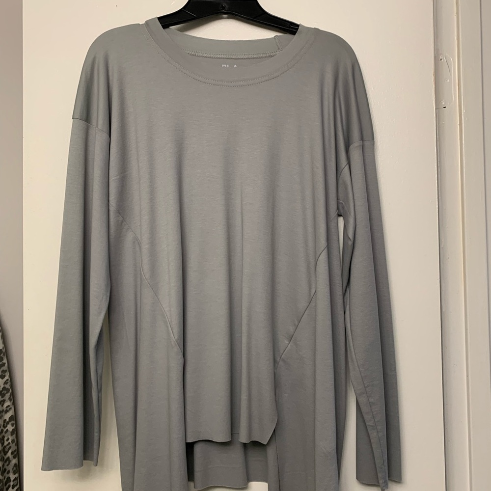 PLANET by LAUREN G light long sleeve grey top funky artsy uneven cotton fun new😀